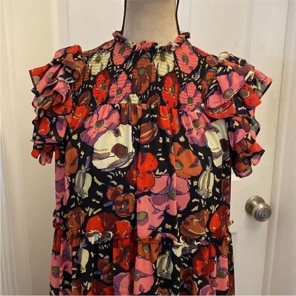 Cinq à Sept High Low Floral Dress - Pink and Black, US0 - Picture 6 of 13